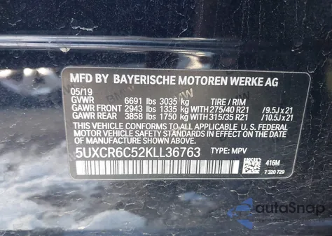 2019 BMW X5 xDrive40I from USA, damaged, VIN 5UXCR6C52KLL36763